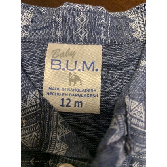 Baby B.U.M. 12M Cotton Aztec Print Button-Up Shirt Blue & White - Picture 3 of 5